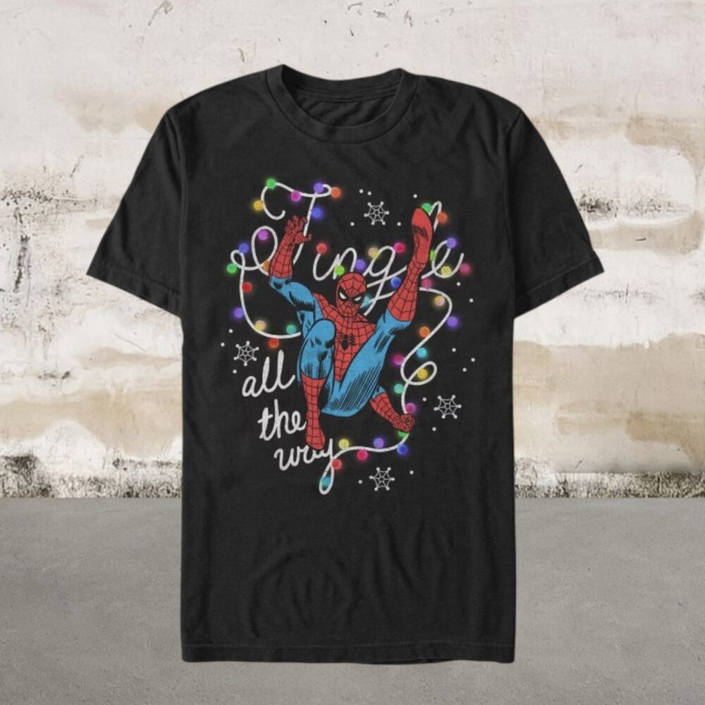 Marvel Christmas Spider-Man Jingle All the Way Lights T-Shirt Size Large